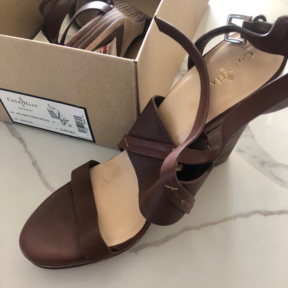 Never worn leather wedges